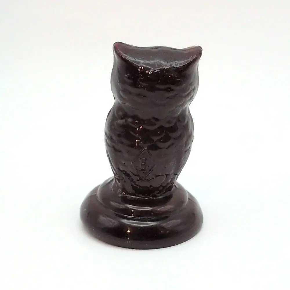 Vintage 1980s Boyd's Art Glass Miniature Owl Dark Brown Collectible Figure 2in
